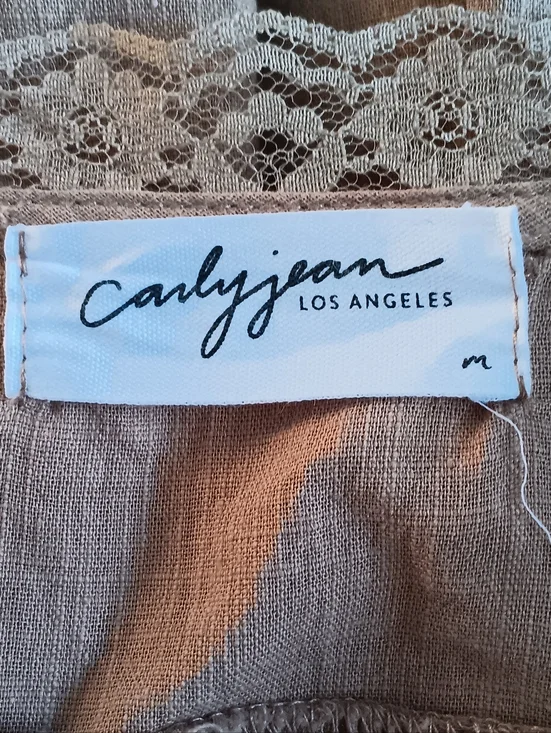 Carly Jean Los Angeles Tan Lace Button Front Top S Sleeveless Cotton Blouse - Picture 5 of 6